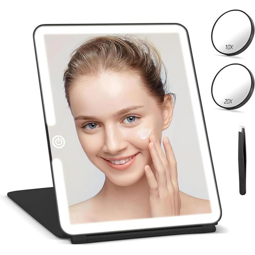 Travel Lighted Makeup Mirror with Detachable 3.5inch 10X & 20X Magnifying